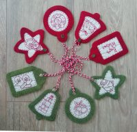 Christmas gift tag Redwork Pattern or kit with embellishments